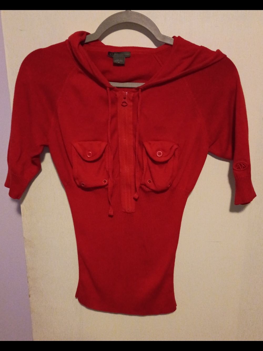 Vintage Armani Exchange Red half Zip Hooded Hoodie Cotton Logo Women’s M